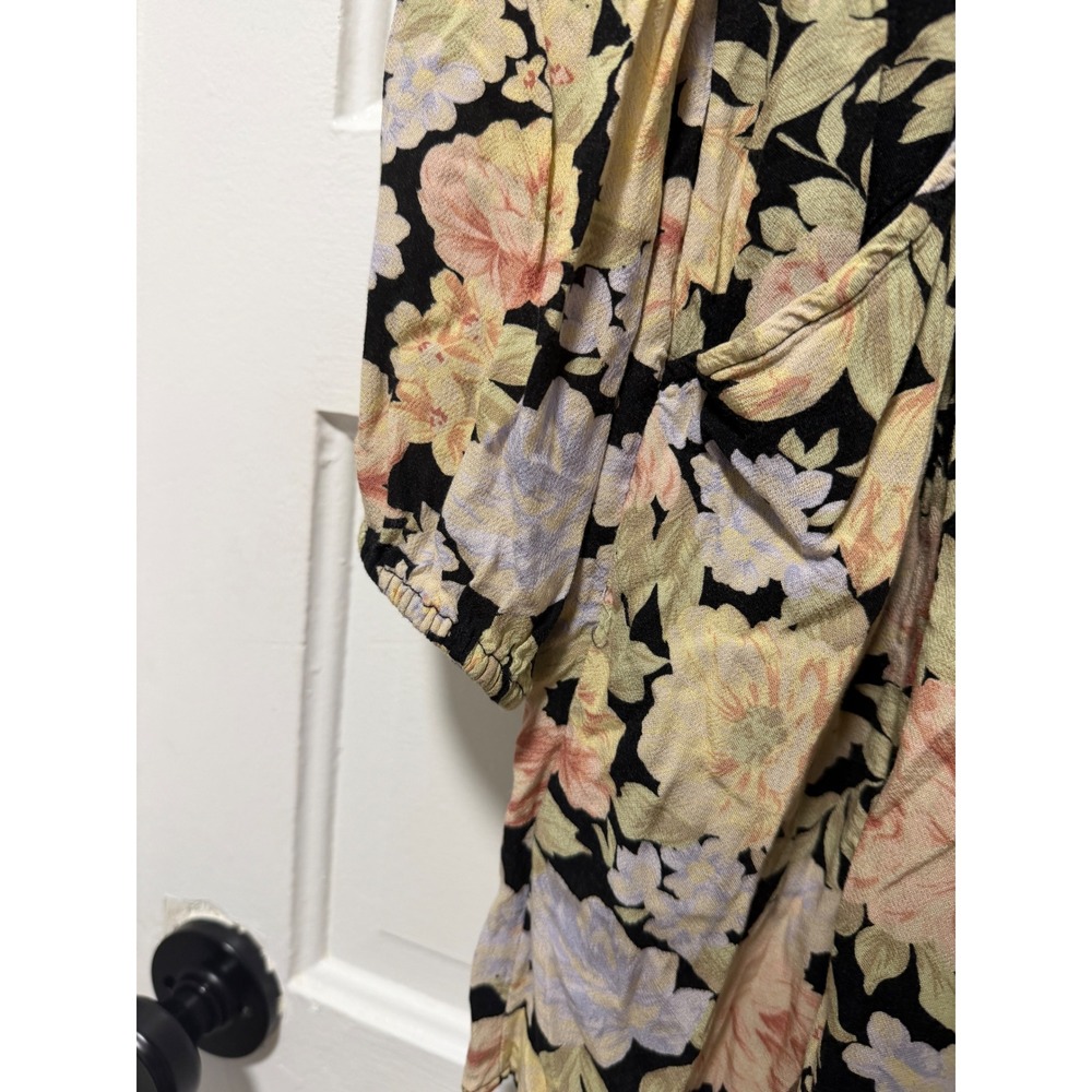 American Eagle Vintage Floral Smocked Romper Long Sleeve Pockets Black Large - Picture 8 of 11